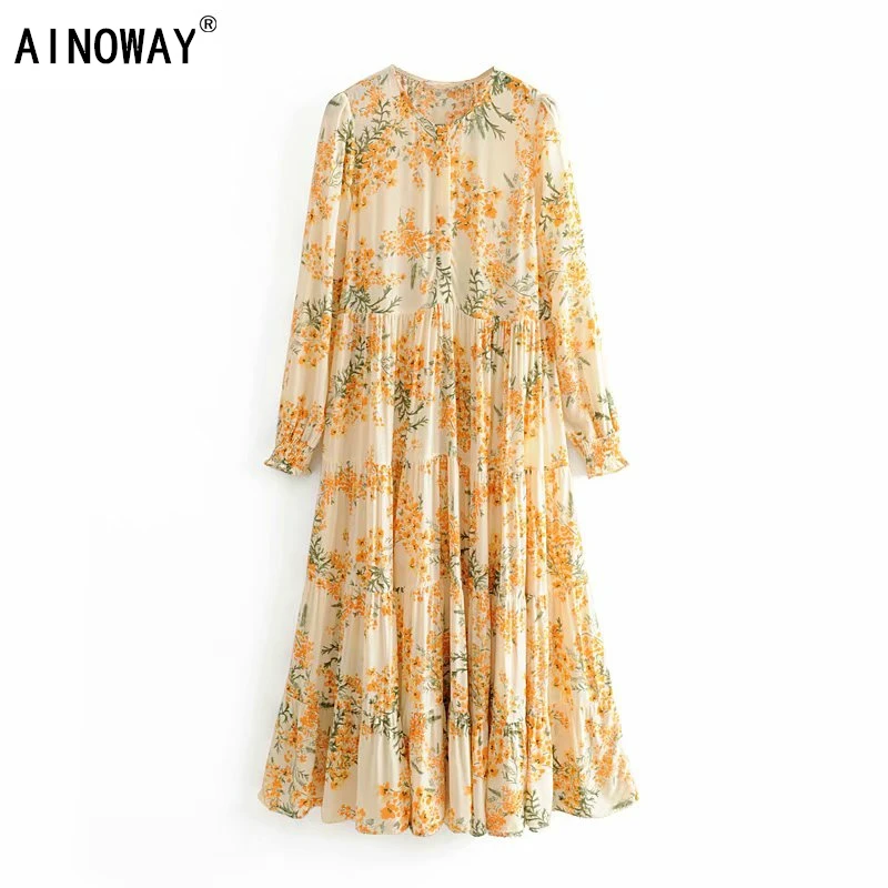Vintage chic women floral print long sleeve beach Bohemian Maxi dresses Ladies O-neck rayon cotton pleasted Boho dress vestidos
Vintage chic women floral print long sleeve beach Bohemian Maxi dresses Ladies O-neck rayon cotton pleasted Boho dress vestidos