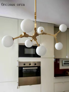 

Postmodern creative personality magic bean chandelier restaurant bedroom Nordic simplified LED golden glass ball Chandelier
