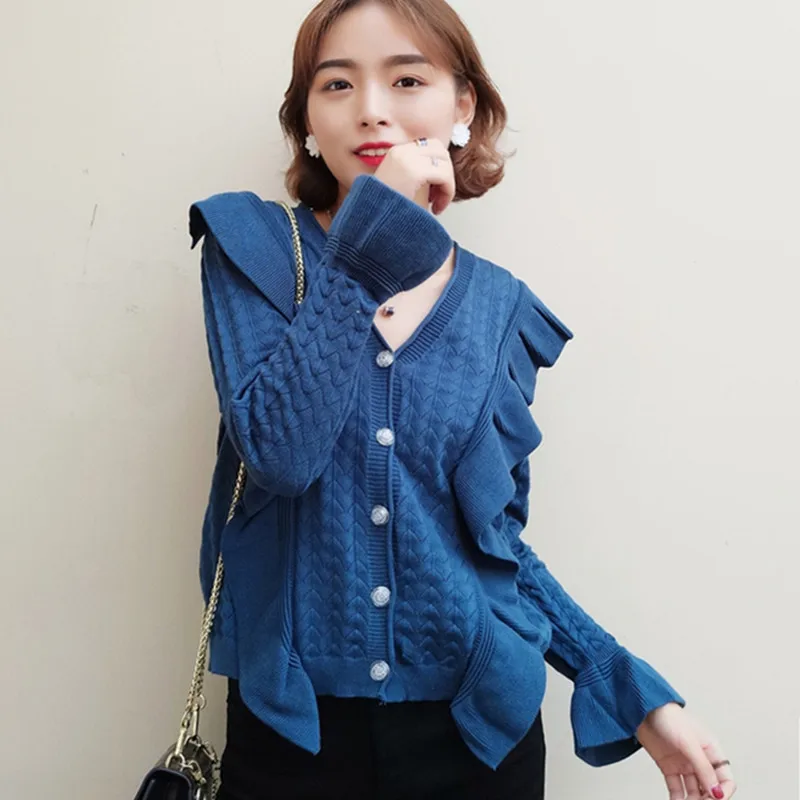 2019 Spring Autumn Cute Women Chic Cardigan Ruffle Runway Sweater Cardigans Single-breasted Knit Female jersey mujer invierno
2019 Spring Autumn Cute Women Chic Cardigan Ruffle Runway Sweater Cardigans Single-breasted Knit Female jersey mujer invierno