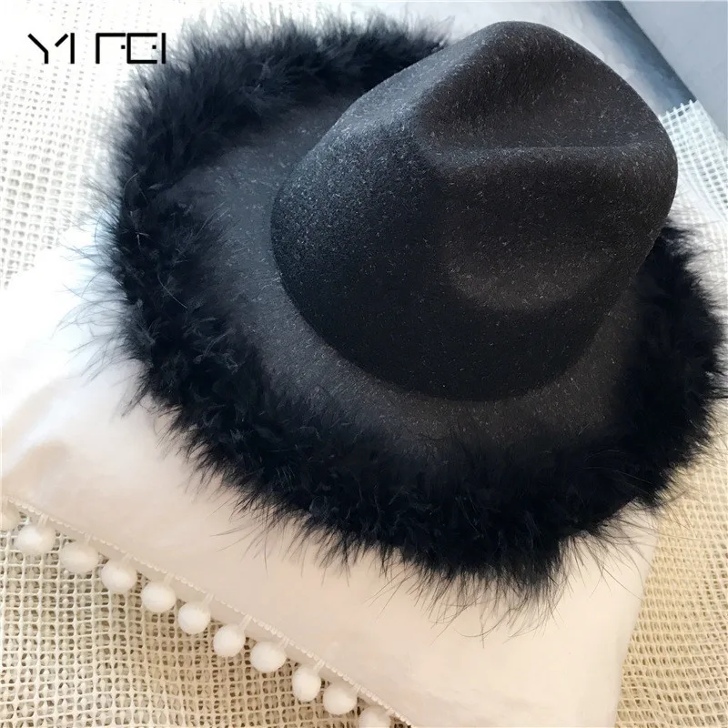 Ladies wool feodra hat winter womens ostrich hair Jazz fedoras hat for women large brim cowboy panama fedoras
Ladies wool feodra hat winter womens ostrich hair Jazz fedoras hat for women large brim cowboy panama fedoras