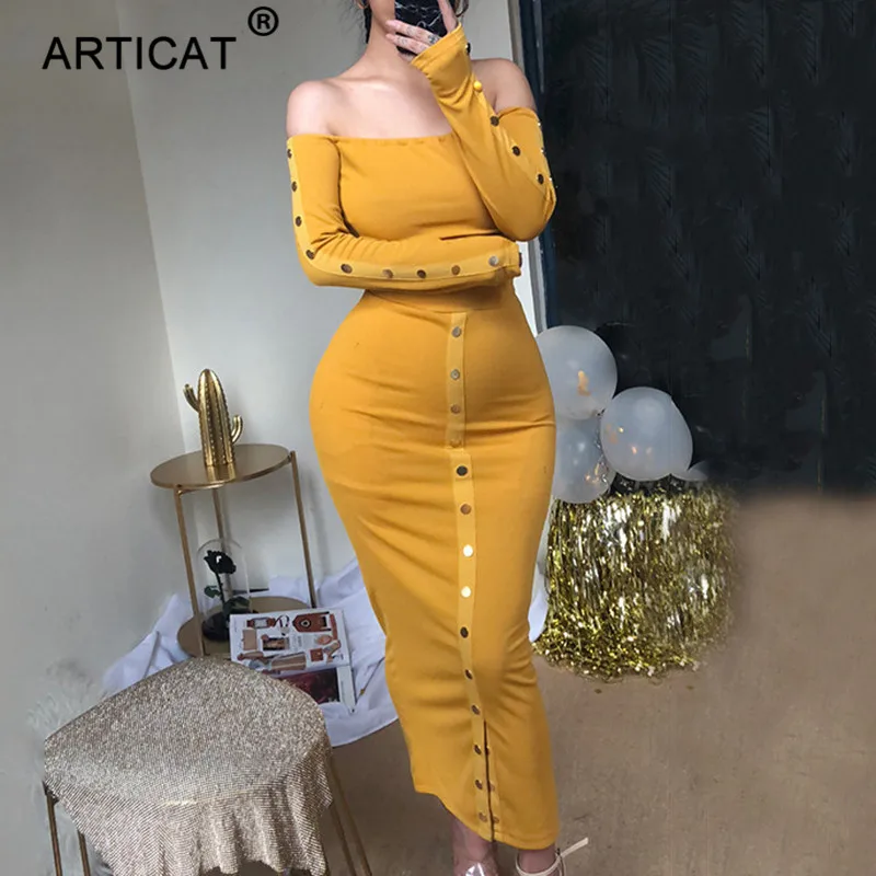 Articat Two Piece Set Sexy Strapless Bodycon Dress Autumn Long Sleeve Split Buttons Long Dress Women Winter Backless Party Dress
Articat Two Piece Set Sexy Strapless Bodycon Dress Autumn Long Sleeve Split Buttons Long Dress Women Winter Backless Party Dress