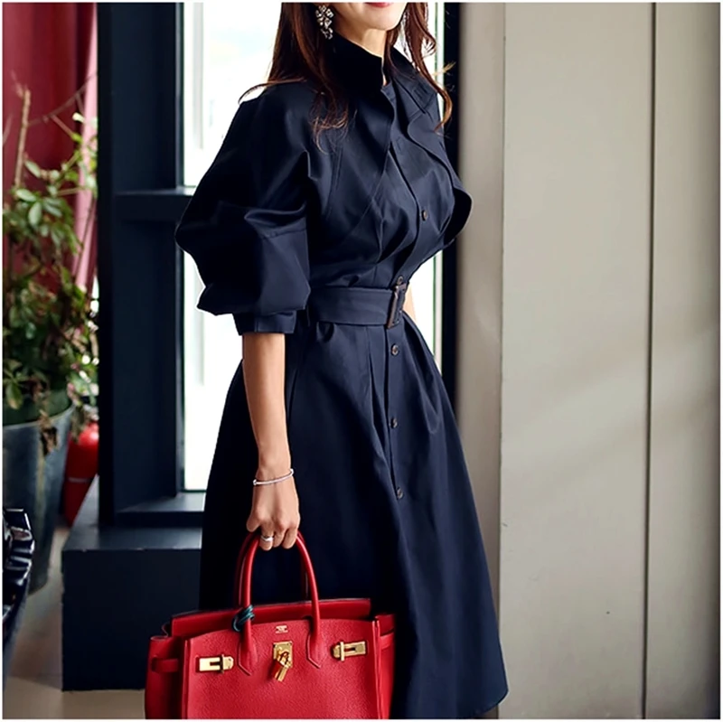 

Work Wear Spring Autumn Long Coat Trench Women Trench Outwear Long Sleeve Elegant Whole Colored Trench Coat With Sashes SL102