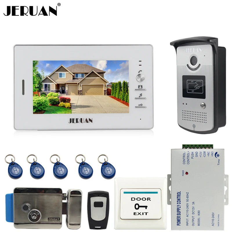 

JERUAN New 7`` Color Screen Video DoorPhone Intercom System 1 Monitor +700TVL RFID Access Camera + Electric Control Lock