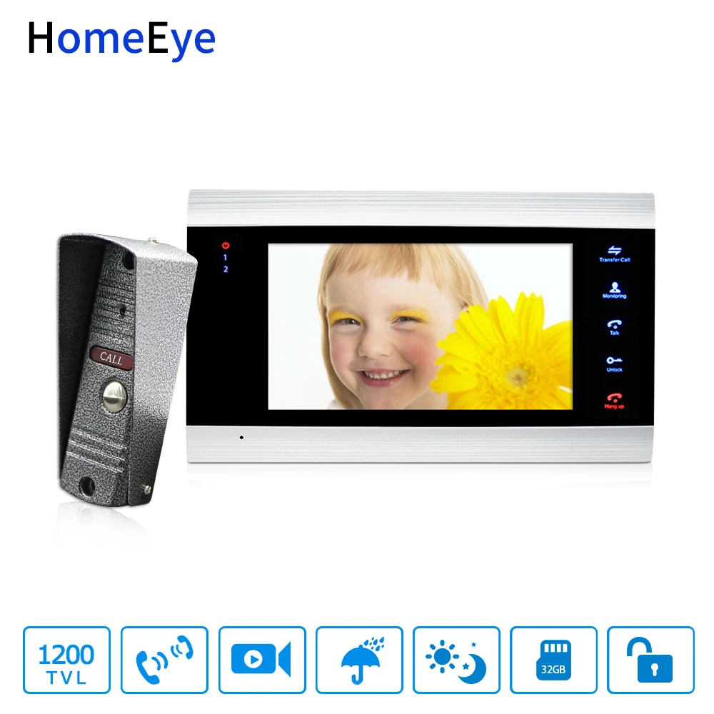Фото Видеодомофон HomeEye 7 дюймов 1200TVL IP65 водонепроницаемый с - купить