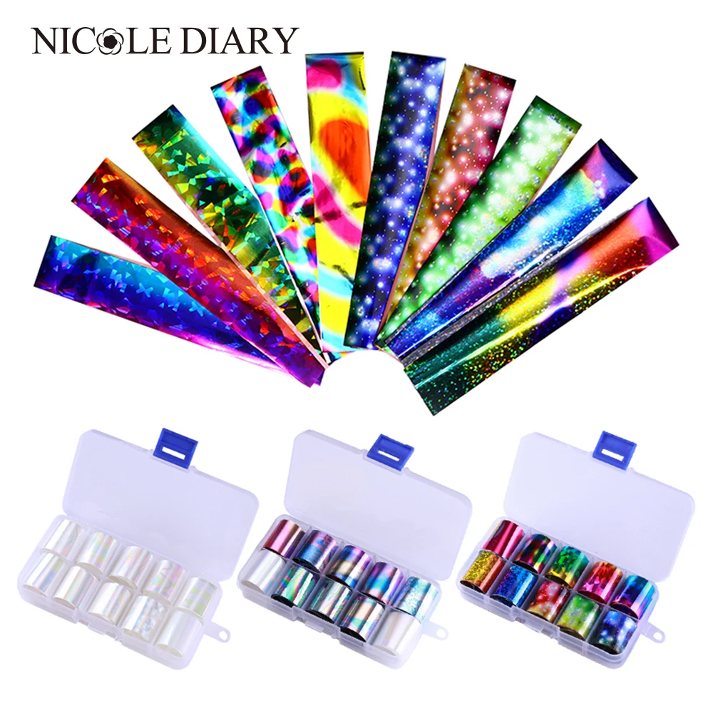 NICOLE DIARY 10Pcs/box 2.5*100cm Holographic Nail Foils Set Transparent AB Color Nail Art Transfer Stickers Kit
NICOLE DIARY 10Pcs/box 2.5*100cm Holographic Nail Foils Set Transparent AB Color Nail Art Transfer Stickers Kit