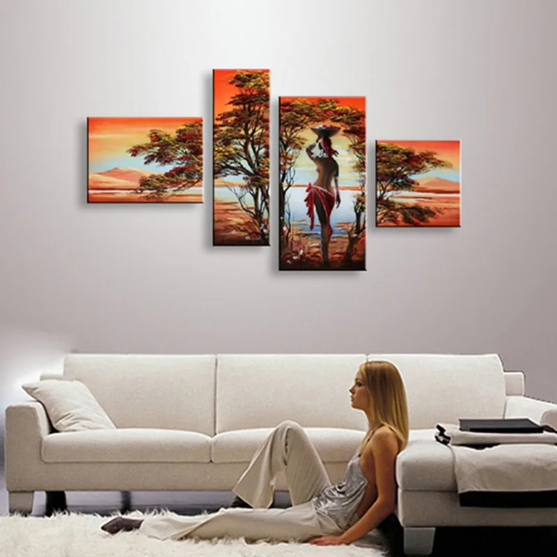 Hand-painted Abstract Landscape Oil Painting Handmade African Woman Trees Paintings Modern Decor Wall Art Canvas Picture 4 Piece
Hand-painted Abstract Landscape Oil Painting Handmade African Woman Trees Paintings Modern Decor Wall Art Canvas Picture 4 Piece