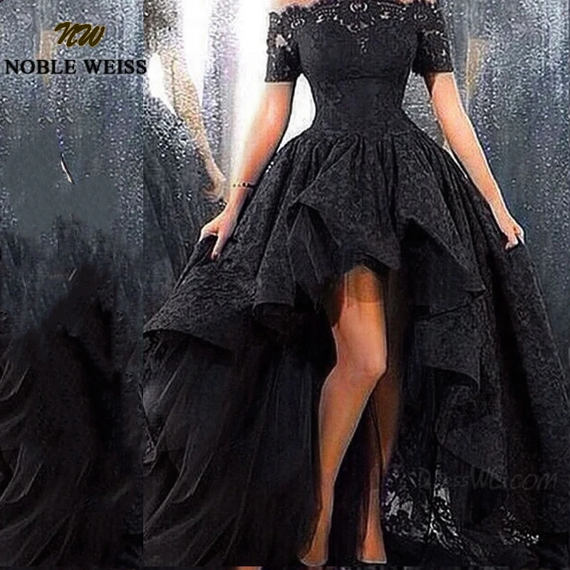 Vintage Black Lace High Low Prom Party Dresses Off The Shoulder Dubai Evening Gowns For Women 2019 Hot Vestidos Elegantes
Vintage Black Lace High Low Prom Party Dresses Off The Shoulder Dubai Evening Gowns For Women 2019 Hot Vestidos Elegantes