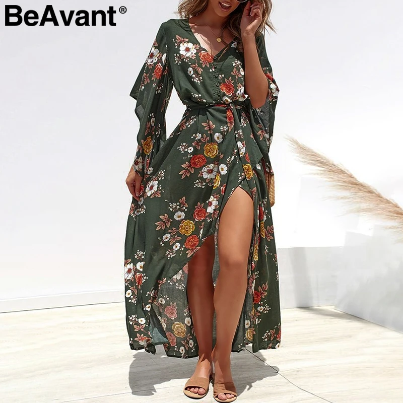 BeAvant Green floral print boho dress women summer Sash split chiffon maxi dresses asymmetrical Holiday beach long dress female
BeAvant Green floral print boho dress women summer Sash split chiffon maxi dresses asymmetrical Holiday beach long dress female