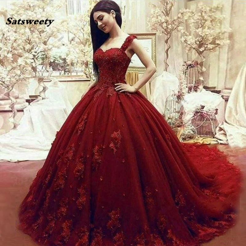 Dark Red Ball Gown Prom Dresses Sweetheart Straps Appliques Beading Tulle Floor Length Backless Long Evening Party Gowns
Dark Red Ball Gown Prom Dresses Sweetheart Straps Appliques Beading Tulle Floor Length Backless Long Evening Party Gowns