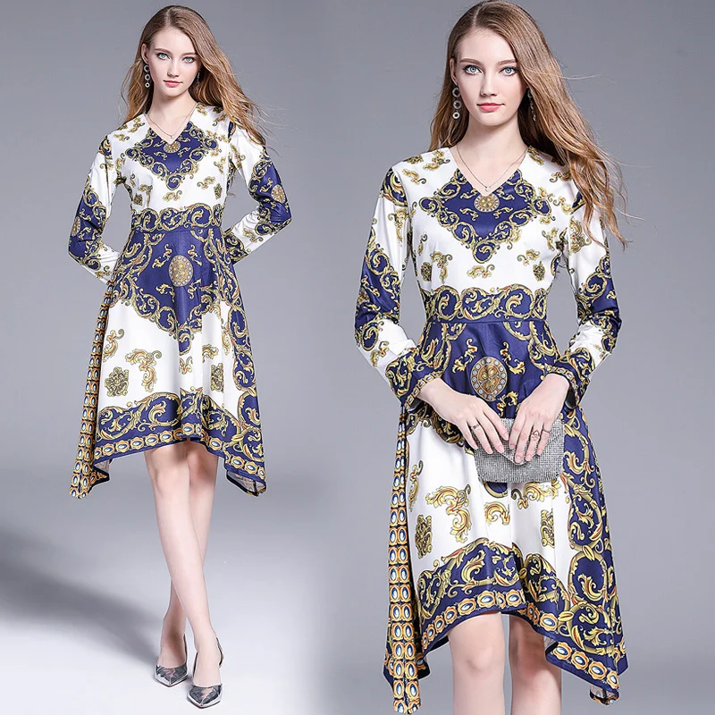 2019 Spring Summer Fall Runway Baroque Floral Print V Neck 3/4 Sleeve Women Casual Party A-Line Midi Asymmetric Dresses
2019 Spring Summer Fall Runway Baroque Floral Print V Neck 3/4 Sleeve Women Casual Party A-Line Midi Asymmetric Dresses