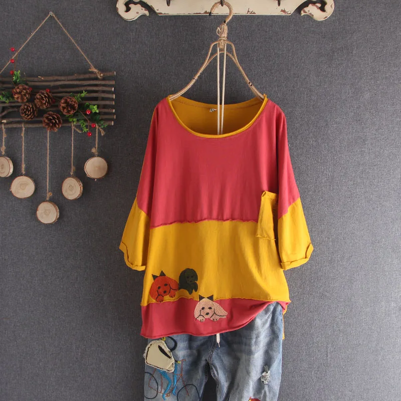 Women Summer Basic Tops Tees Cotton Plus Size Cartoon Dog Embroidery T-shirt Femme Loose Casual Vintage Holes Tshirt 2019
Women Summer Basic Tops Tees Cotton Plus Size Cartoon Dog Embroidery T-shirt Femme Loose Casual Vintage Holes Tshirt 2019