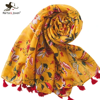 Marte&Joven Popular Floral Print Yellow Women Scarf with Tassel Elegant Spring Autumn Voile Scarves Ladies Long Shawl Wrap
Marte&Joven Popular Floral Print Yellow Women Scarf with Tassel Elegant Spring Autumn Voile Scarves Ladies Long Shawl Wrap