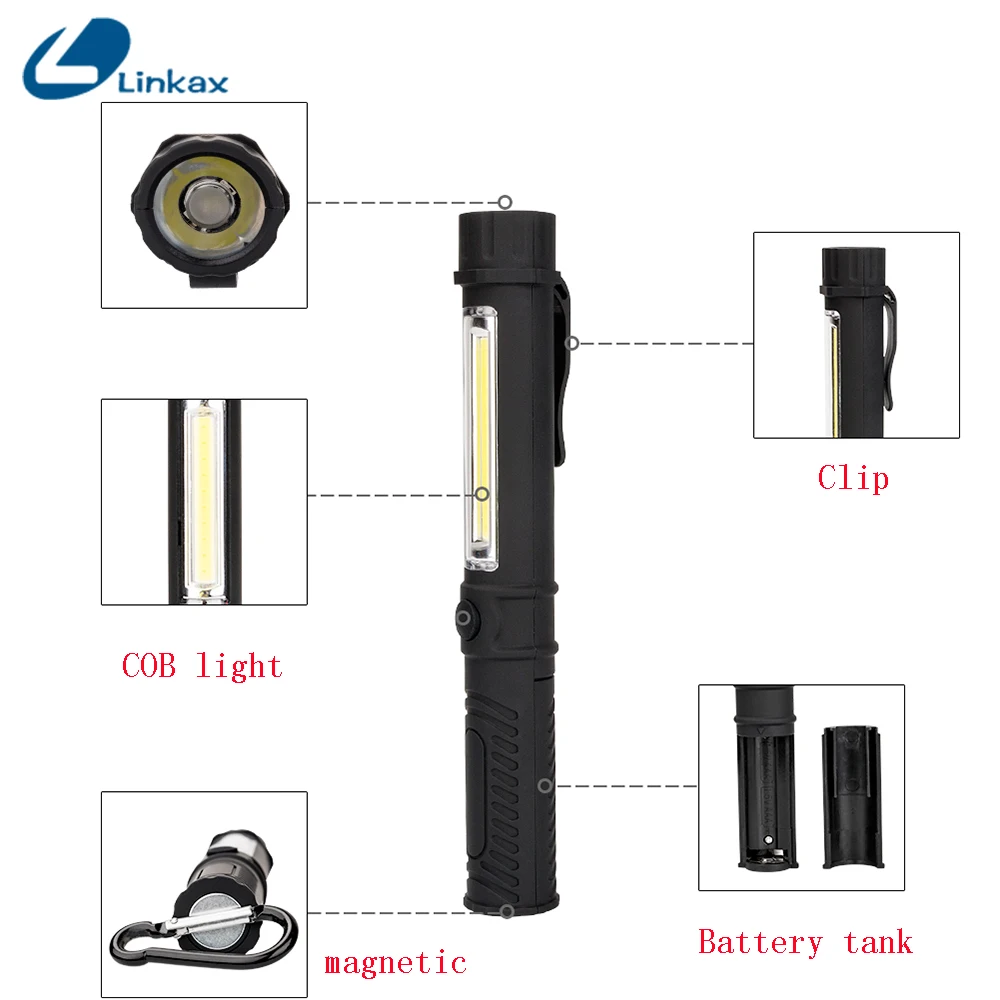 Mini Pocket COB LED Work Light PVC Inspection Light Lamp Magnet Work Penlight Outdoor LED Flashlight Pen Light
Mini Pocket COB LED Work Light PVC Inspection Light Lamp Magnet Work Penlight Outdoor LED Flashlight Pen Light
