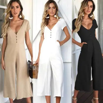 Women Clubwear Playsuit Romper Solid V-neck Sexy Summer Short Sleeve Party Jumpsuit Rompers Trousers
Women Clubwear Playsuit Romper Solid V-neck Sexy Summer Short Sleeve Party Jumpsuit Rompers Trousers
