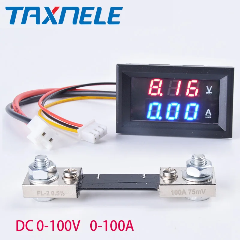 

DC Digital Voltage Current Meter LCD 4 inch DC 0-100V 50A100A Voltmeter Ammeter with DC 100A/75mV 50A/75mV Shunt Cable Connector
