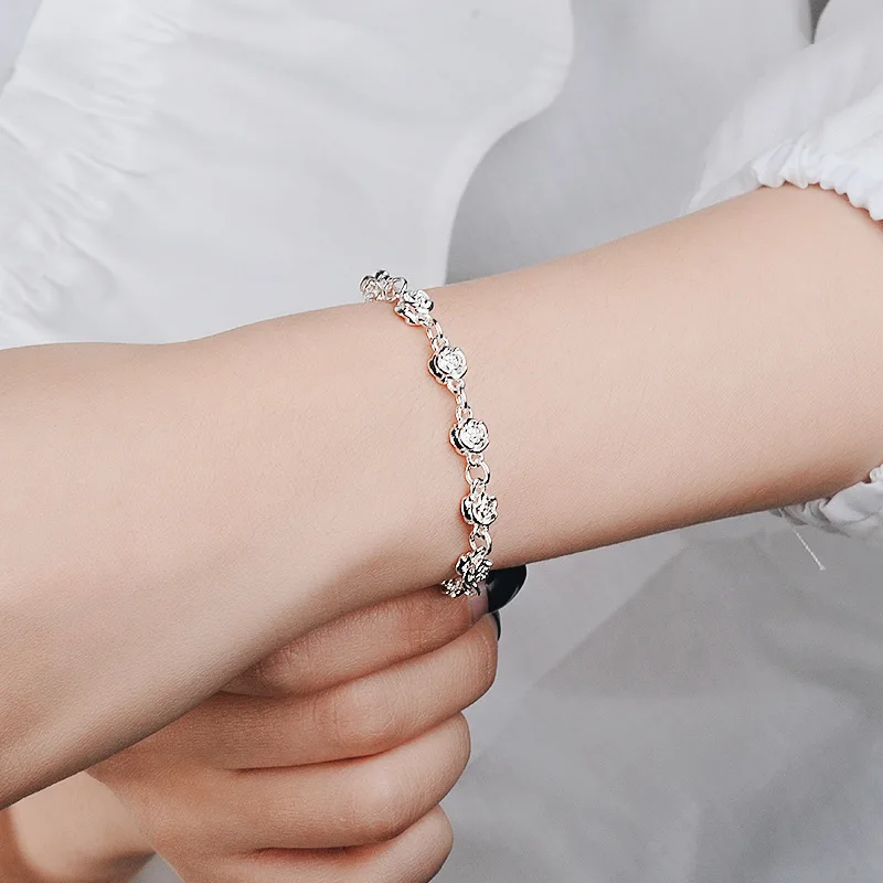 Trendy 925 Sterling Silver Bracelets Women Jewelry Exquisite Rose Flower Bracelets For Women Birthday Gift Personality Bijou
Trendy 925 Sterling Silver Bracelets Women Jewelry Exquisite Rose Flower Bracelets For Women Birthday Gift Personality Bijou