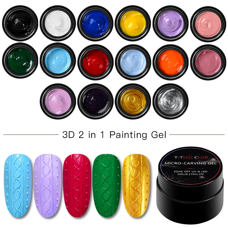 T-TIAO CLUB 3D Painting Gel Set 5ml Micro-carving 2 In 1 Nail Gel Pure UV Lacquer Need Soak Off One-Shot Color Polish Nail Art
T-TIAO CLUB 3D Painting Gel Set 5ml Micro-carving 2 In 1 Nail Gel Pure UV Lacquer Need Soak Off One-Shot Color Polish Nail Art