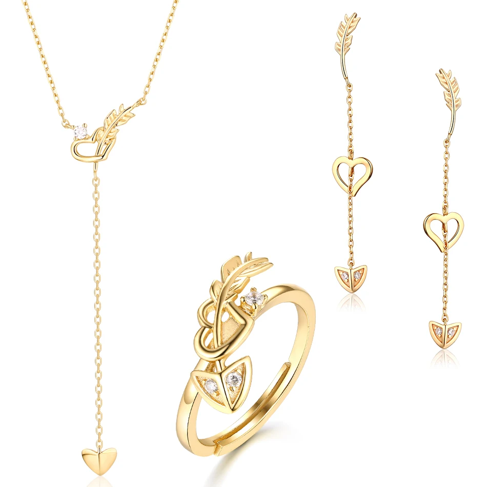ALLNOEL Real 925 Sterling Silver Jewelry Set Cupid Love Arrow Heart Necklace Long Earrings Ring For Women Anniversary Party Gift (10)