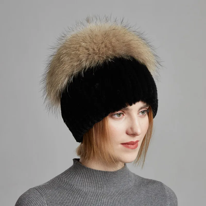 New Style Real Natural Rabbit With Natural Fluffy Raccoon Fur On The Top Cap Winter Outdoor Ear Warm Hat For Women
New Style Real Natural Rabbit With Natural Fluffy Raccoon Fur On The Top Cap Winter Outdoor Ear Warm Hat For Women