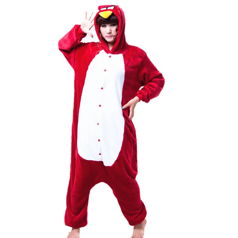 

Adult Flannel Kigurumi Red Bird Animal Cosplay Costume Unisex Onesies Pajamas Halloween Carnival Masquerade Party Jumpsuit