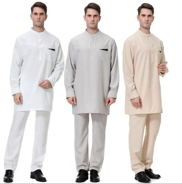 Fashion Men Muslim Clothes Tops And Pants Sets Long Sleeve Islamic Arab Kaftan Saudi Arabia Men Jubba Thobe Suit 2019
Fashion Men Muslim Clothes Tops And Pants Sets Long Sleeve Islamic Arab Kaftan Saudi Arabia Men Jubba Thobe Suit 2019