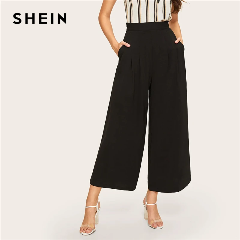 SHEIN Широкие Брюки С Молнией Сбоку 2019 Элегантные Женские Осенние Брюки|Брюки |
