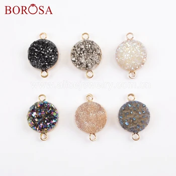 BOROSA 5PCS Round Gold Color Titanium Rainbow Agates Druzy Connector Natural Drusy Double Charms Bracelet/Earrings Jewelry G1695
BOROSA 5PCS Round Gold Color Titanium Rainbow Agates Druzy Connector Natural Drusy Double Charms Bracelet/Earrings Jewelry G1695