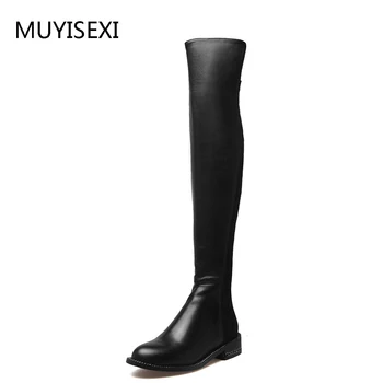 Knee Boots Black Cow Leather+Flock Thigh High Boots Women 4 cm Chunky Heel Women Thigh Boots Knee High Boots JD05 MUYISEXI
Knee Boots Black Cow Leather+Flock Thigh High Boots Women 4 cm Chunky Heel Women Thigh Boots Knee High Boots JD05 MUYISEXI