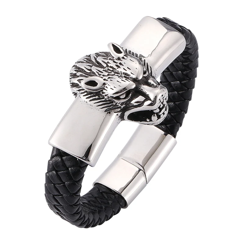 New Punk Men Bracelet war Wolf Stainless Steel Charm Leather Bracelet Male Jewelry Fashion bangles gift BB0286
New Punk Men Bracelet war Wolf Stainless Steel Charm Leather Bracelet Male Jewelry Fashion bangles gift BB0286
