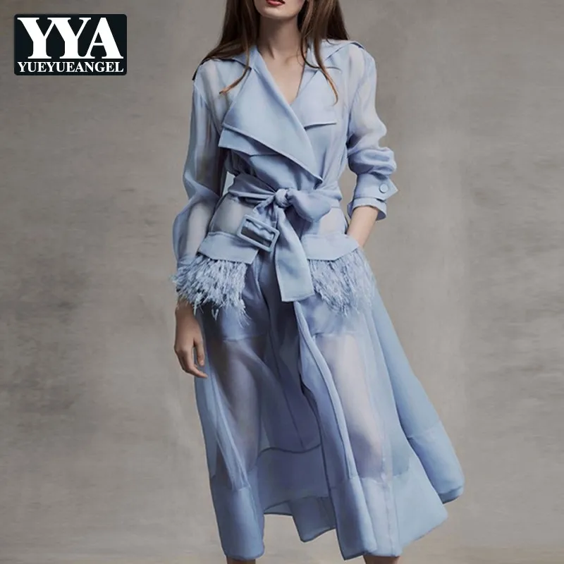 New Blue Belt Lace up Windbreaker Dress Women Long Sleeve Feather Pockets Sexy Party Dresses Female Elegant Runway Clothes 2019
New Blue Belt Lace up Windbreaker Dress Women Long Sleeve Feather Pockets Sexy Party Dresses Female Elegant Runway Clothes 2019