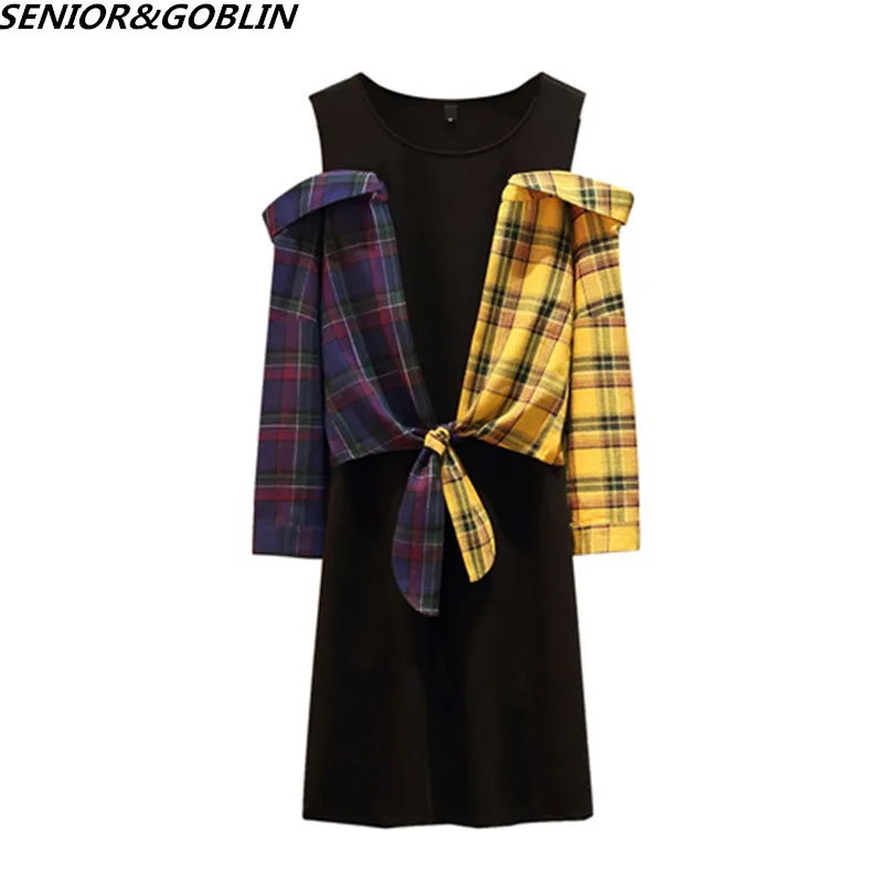 2019 New Women Dress Bow Plaid Shirt Patchwork O-neck Casual Dress Fake Two Piece Dress Oversize Plus Size XL-5XL Girls Clothing
2019 New Women Dress Bow Plaid Shirt Patchwork O-neck Casual Dress Fake Two Piece Dress Oversize Plus Size XL-5XL Girls Clothing