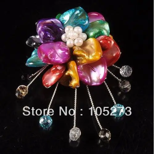 

New Arriver 4-20mm Multicolor Shell MOP & Freshwater Pearl Crystal Flower Pin Brooch Pendant 60mm Handcrafted Fashion Jewelry