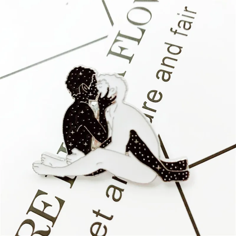 XEDZ hot sale two men black and white gay stars body art touch face kiss legs metal enamel lapel clothes jewelry pins
XEDZ hot sale two men black and white gay stars body art touch face kiss legs metal enamel lapel clothes jewelry pins