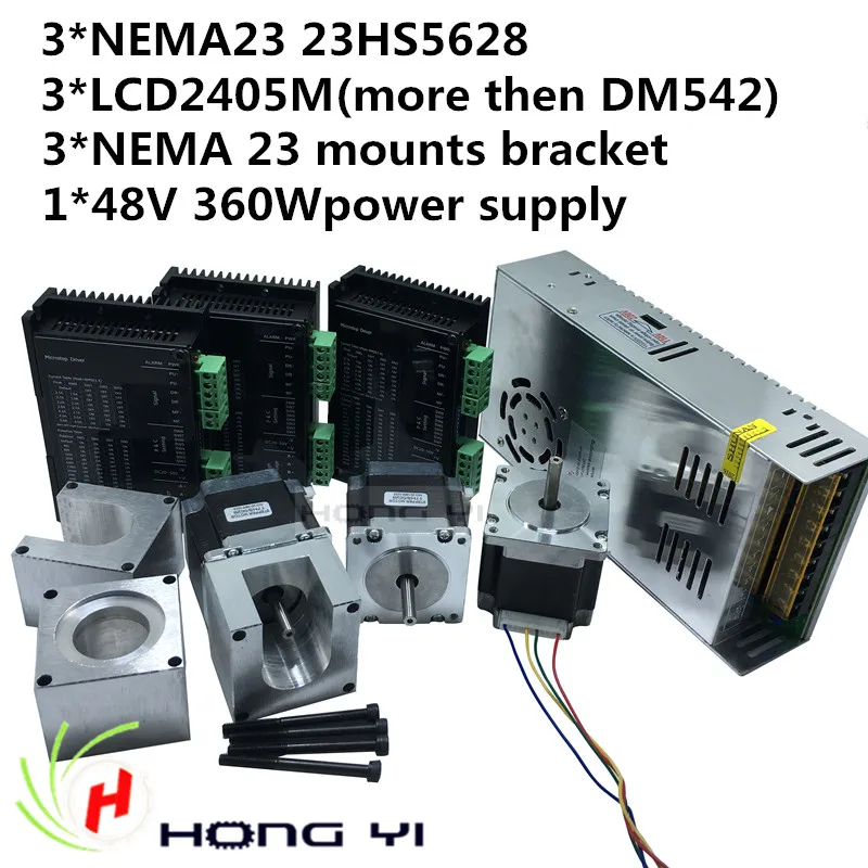 3 pcs 23HS5628 Nema 23 Stepper Motor+Stepper motor Driver LCD2405M more then DM542+NEMA 23 mounts bracket+48V 360W power supply
3 pcs 23HS5628 Nema 23 Stepper Motor+Stepper motor Driver LCD2405M more then DM542+NEMA 23 mounts bracket+48V 360W power supply