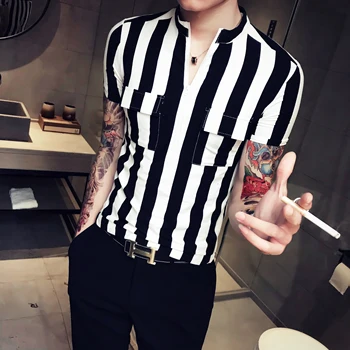 Brand New Men Summer Slim Fit Shirt Korean Casual Streetwear Striped Stand Collar Shirt Homme 2019 Short Sleeve Shirt
Brand New Men Summer Slim Fit Shirt Korean Casual Streetwear Striped Stand Collar Shirt Homme 2019 Short Sleeve Shirt