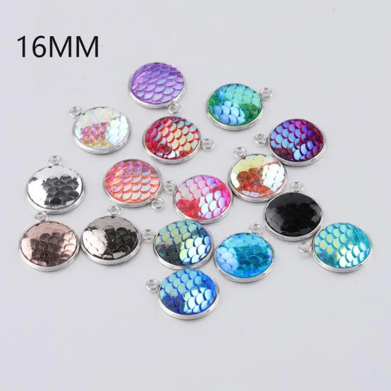 16mm Fish Scale Charm Pendant Resin Cabochon Stainless Steel Button DIY Earrings Necklace Jewelry Gift | Украшения и аксессуары
