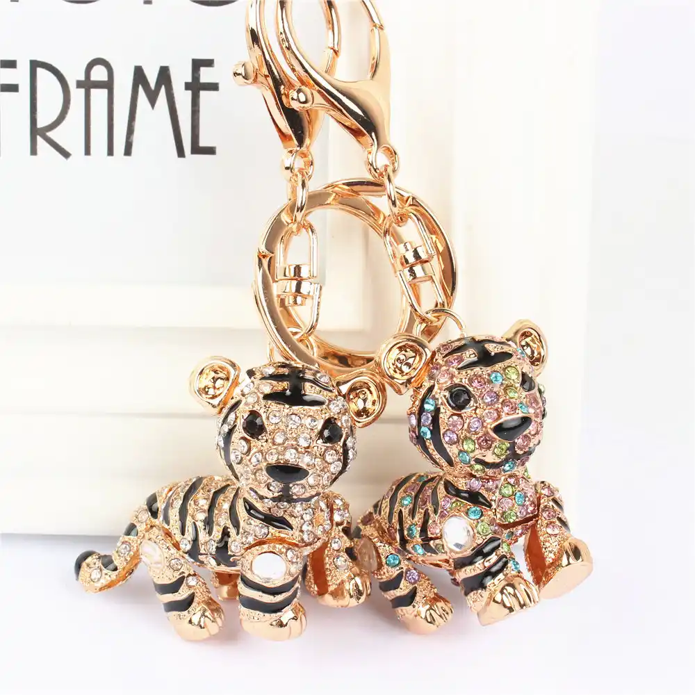 tiger pendant charm rhinestone crystal keyring key chain for