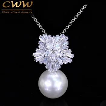 CWWZircons Brand Fashion Silver Color Elegant Women Big White Pearl Pendant Necklace With Cubic Zirconia Jewelry CP050
CWWZircons Brand Fashion Silver Color Elegant Women Big White Pearl Pendant Necklace With Cubic Zirconia Jewelry CP050