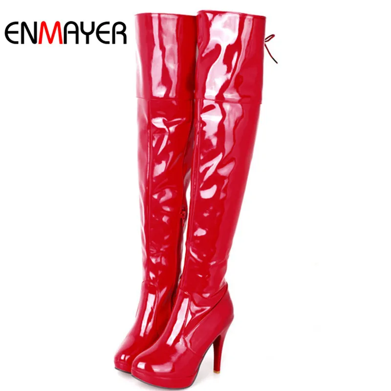 Image ENMAYER Big size 34 43 Women Knee Boots Sexy High Heels Platform Round Toe Buckle Over the Knee Boots Winter Spring Shoes