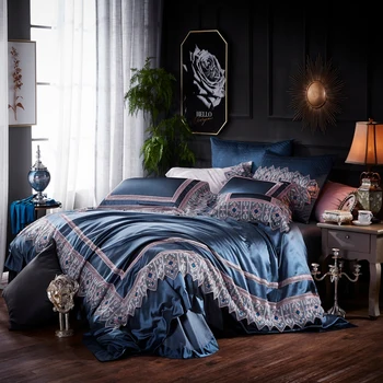 Blue Silk Satin Bed sheet Bedding Set Luxury Beddingset Bedlinen Duvet Cover Queen King size Bed set parure de lit ropa de cama
Blue Silk Satin Bed sheet Bedding Set Luxury Beddingset Bedlinen Duvet Cover Queen King size Bed set parure de lit ropa de cama