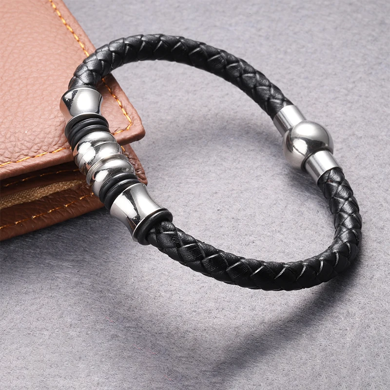 Singreal Punk Trendy Black Round Leather Bracelets Men Stainless Steel Silver Beads Bracelets&Bangles Male Female Bracelets Men
Singreal Punk Trendy Black Round Leather Bracelets Men Stainless Steel Silver Beads Bracelets&Bangles Male Female Bracelets Men