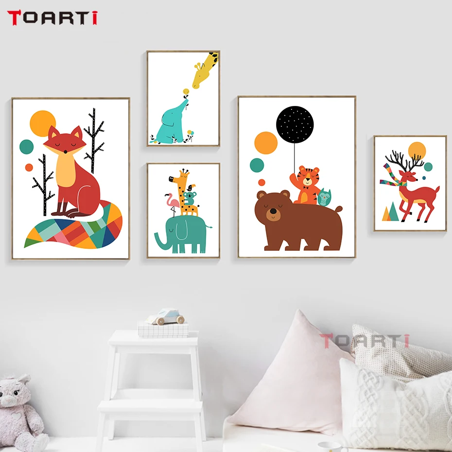 Cartoon Bear Tiger Fox Painting (1)