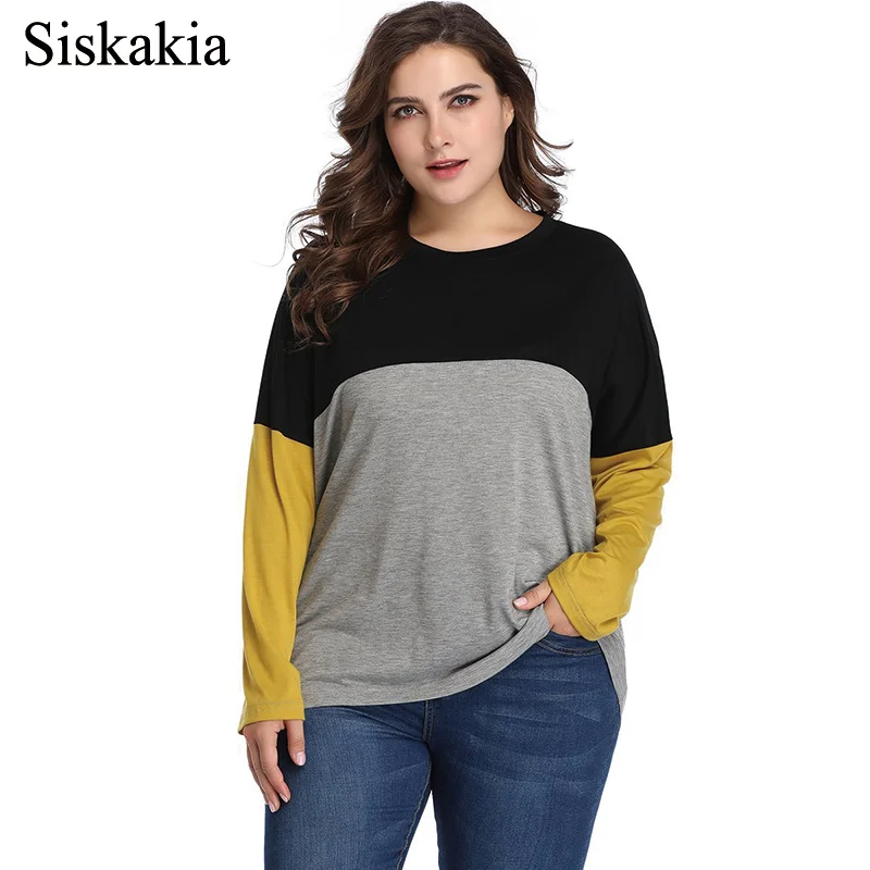Siskakia 2019 Womens T Shirt Colored Patchwork O-Neck Long Sleeves Tops Plus size Tees for Women 5XL Fashion Large Size t shirts
Siskakia 2019 Womens T Shirt Colored Patchwork O-Neck Long Sleeves Tops Plus size Tees for Women 5XL Fashion Large Size t shirts