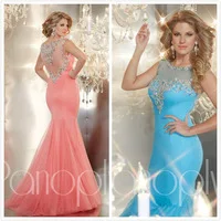 2014 Vestidos Blue Pink Crystal Beads Backless Cap Sleeve Mermaid Sheer Prom Evening Pageant Dresses Gown Abendkleider A2436
