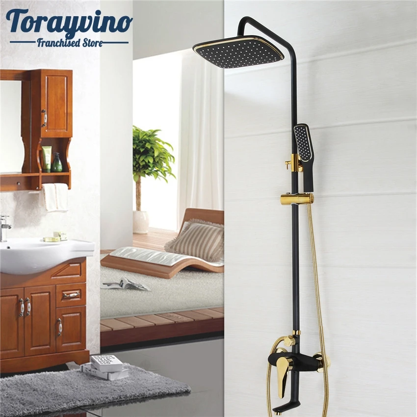 

Torayvino Bathroom chuveiro Luxury Oil Rubbed Bronze With Some Golden Shower Faucet Set Shower Head Wall Mount Shower mixer taps