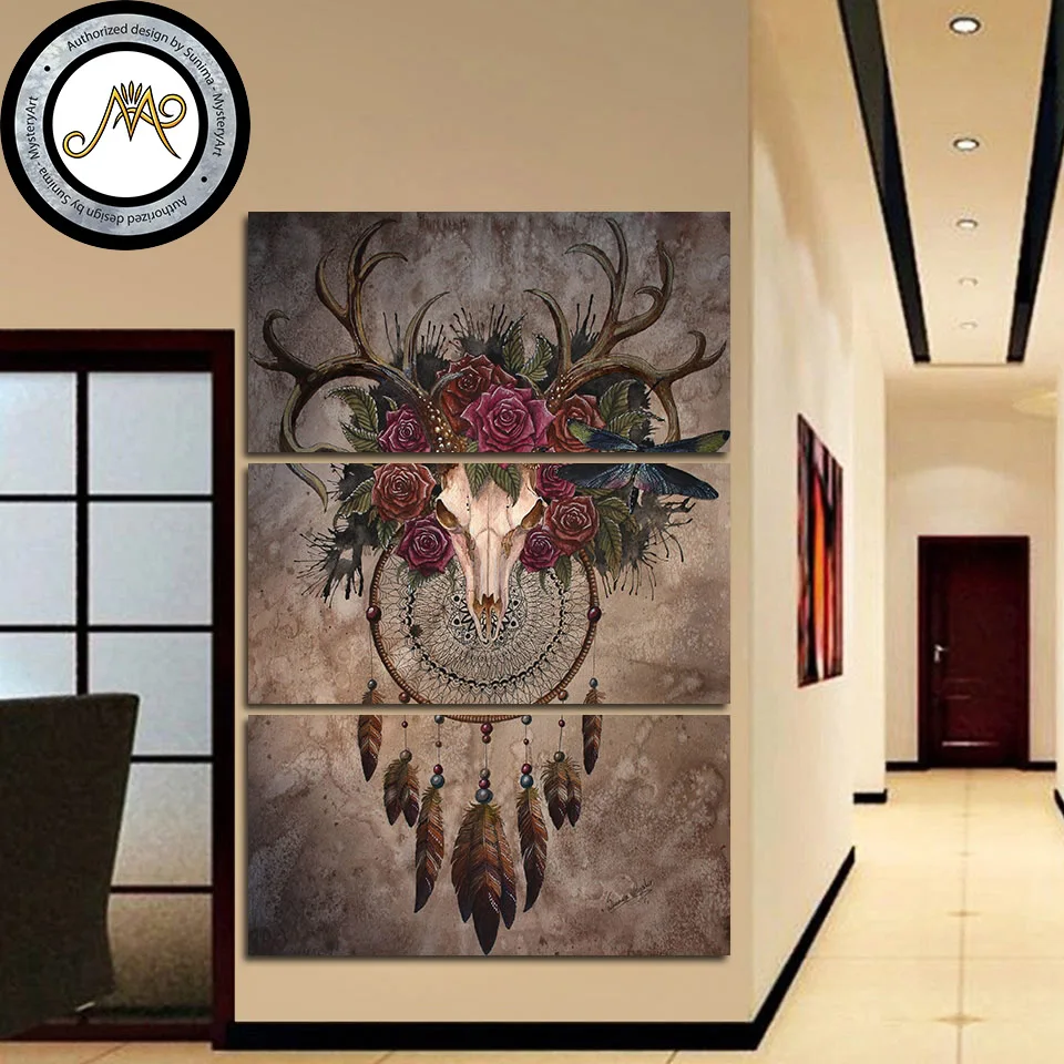 Mystery Skull Dreamcatcher by Sunima-MysteryArt HD print 3 piece canvas art Deer For Living Room Decoration CU-2954C | Дом и сад