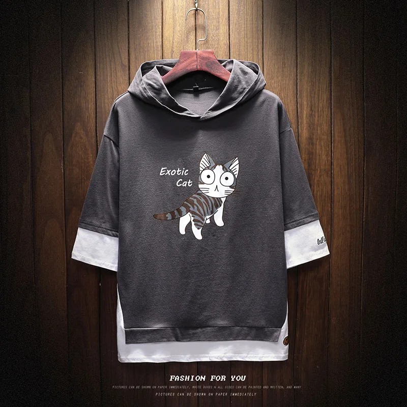 New summer short sleeve T-shirt plus size S-5XL hooded casual Cartoon printed Fake two pieces half sleeve Tee Shirts men
New summer short sleeve T-shirt plus size S-5XL hooded casual Cartoon printed Fake two pieces half sleeve Tee Shirts men
