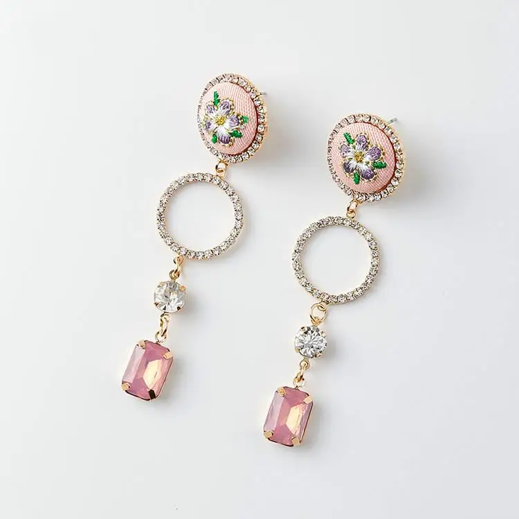 Vintage Embroidery Flower Earrings Circle Square Pendant Women Fashion Accessories | Украшения и аксессуары