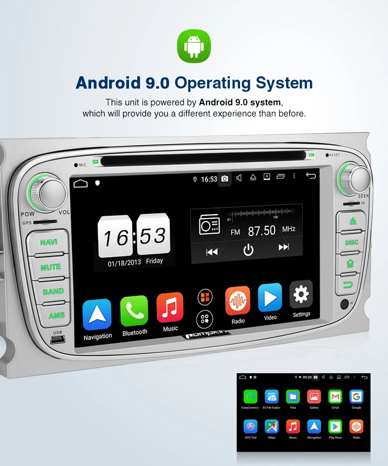 Sale Pumpkin2 Din 7"Android 9.0 Car DVD Player GPS Navigation Qcta-Core 4G RAM Car Stereo For Ford Focus/Mondeo Wifi 4G OBD2 Headunit 5