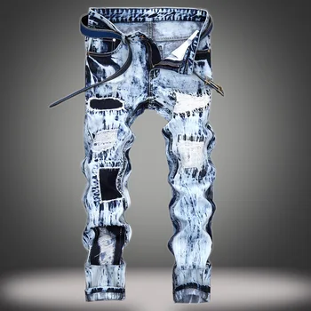 Male Novelty Embroidered hole Jean Trousers Fashion light blue Mens Ripped Jeans Pants Slim Fit Distressed Hip Hop Denim Joggers
Male Novelty Embroidered hole Jean Trousers Fashion light blue Mens Ripped Jeans Pants Slim Fit Distressed Hip Hop Denim Joggers